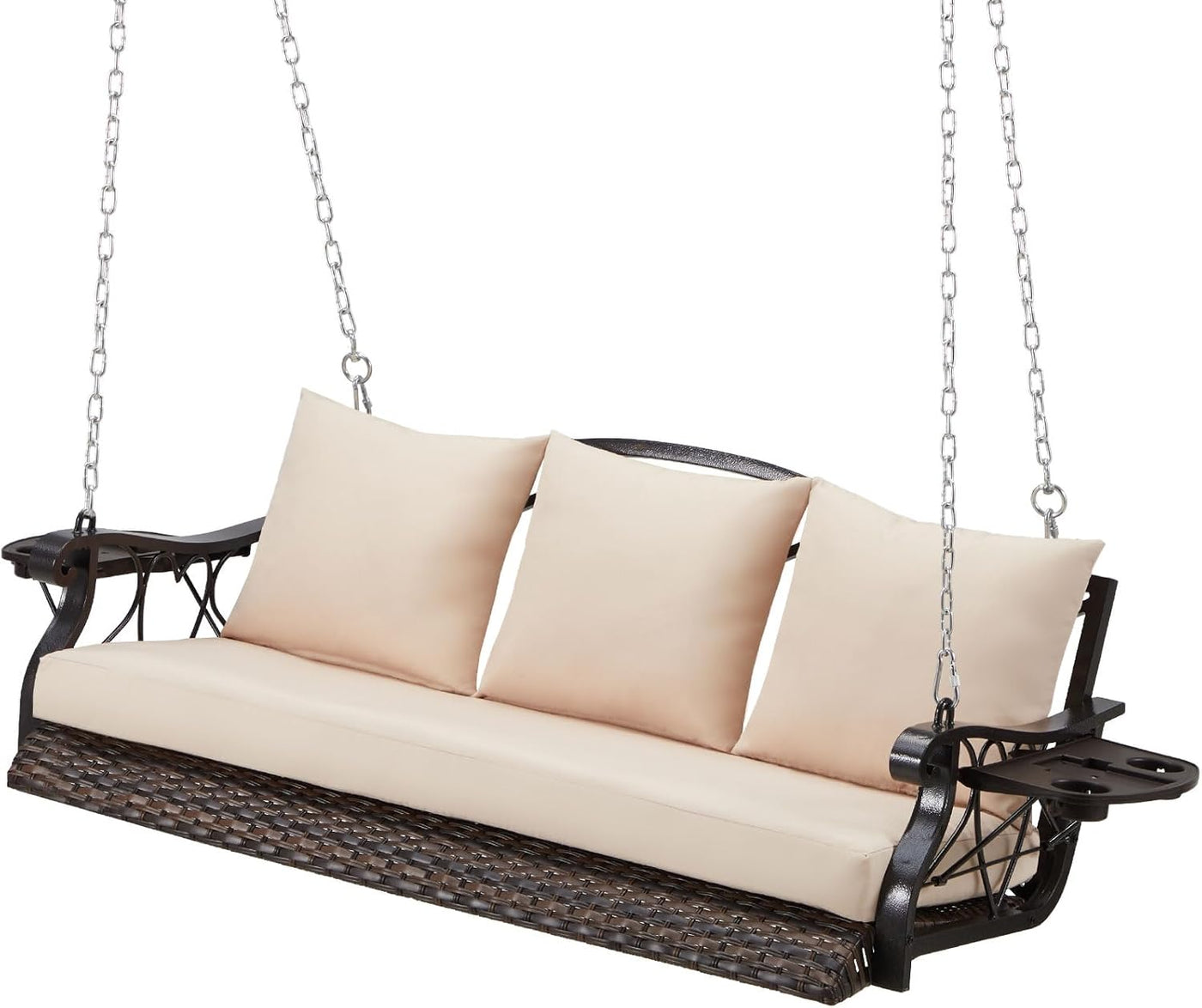 3-Person Wicker Porch Swing Chair Heavy Duty 900 LBS Outdoor Rattan - $110