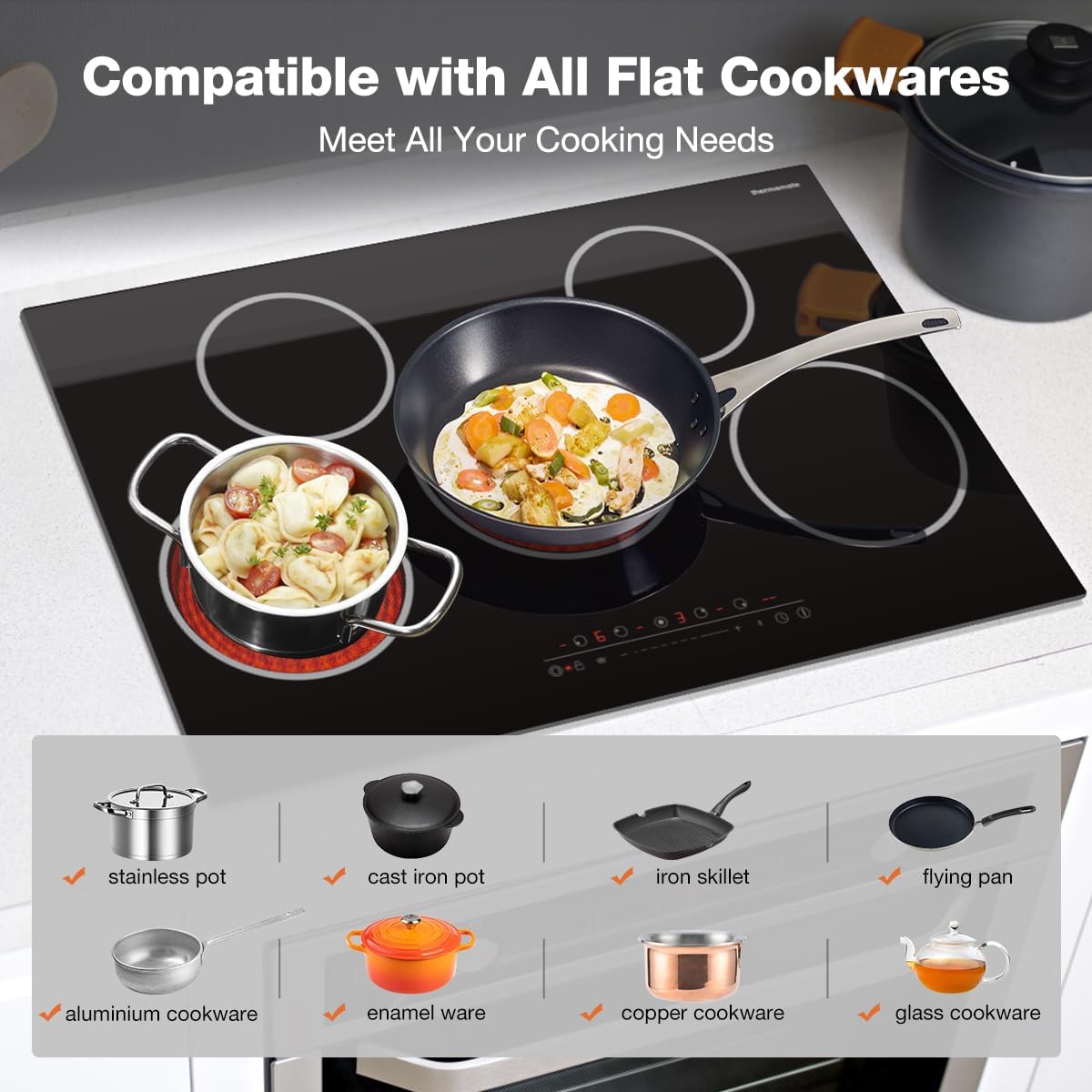 ThermoMate 30 Inch Electric Cooktop 5 Burners, 8200W Ceramic Cooktop - $215