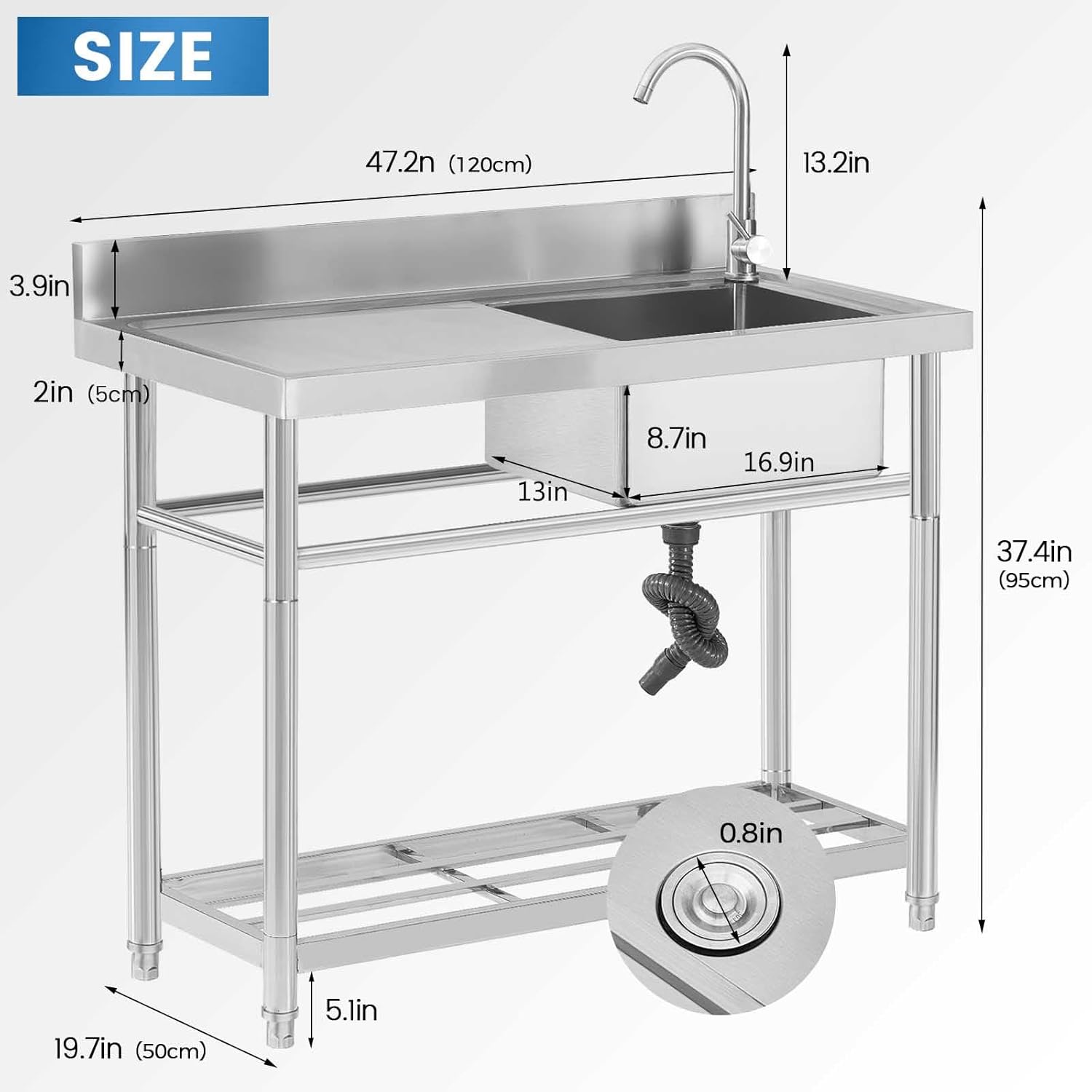 Stainless Steel Utility Sink Free Standing Single Bowl Set 47 Inches) - $190