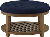 24KF Large Round Upholstered Tufted Linen Ottoman Coffee Table, Large Footrest - $120