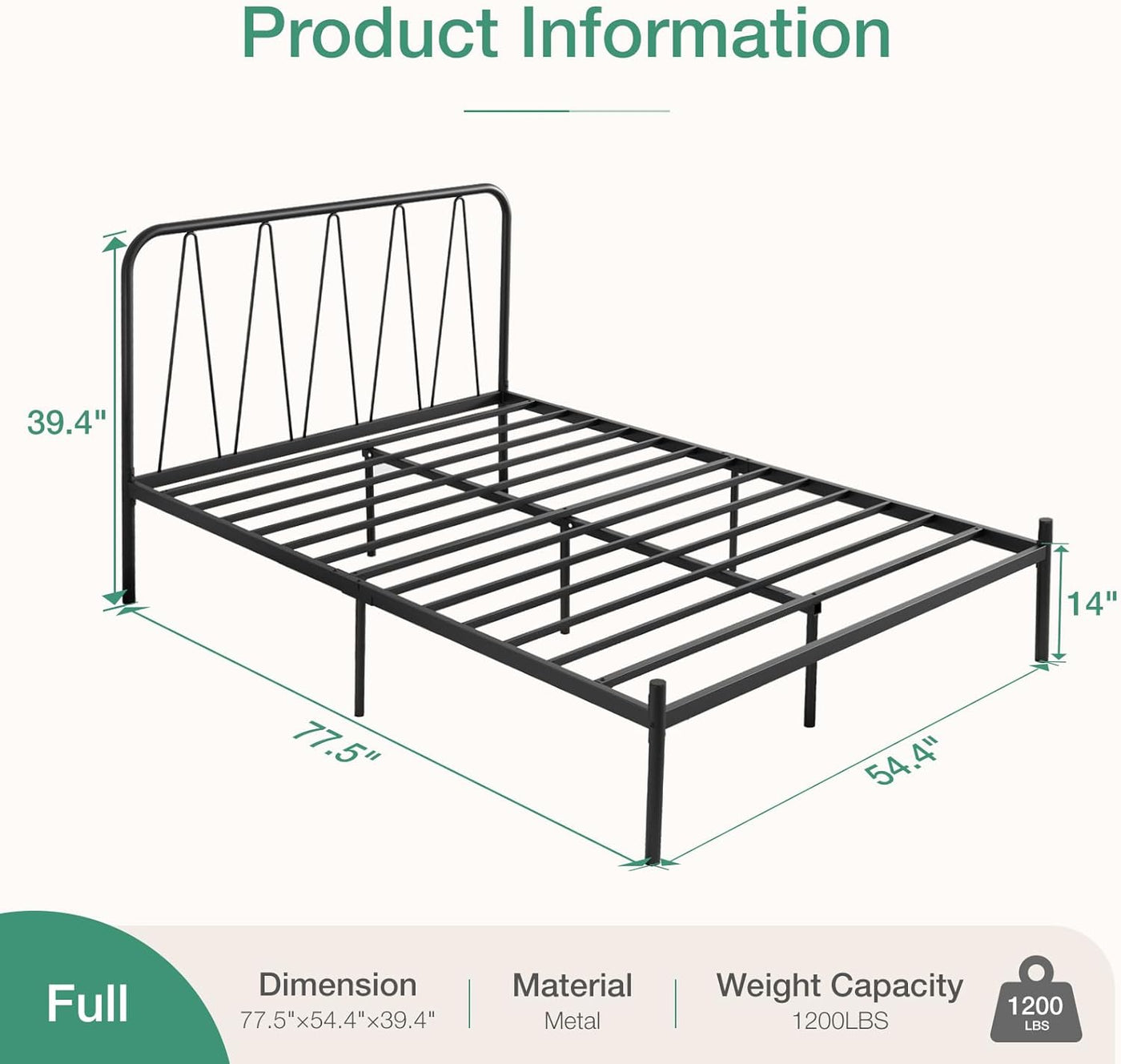 Novilla Full Size Bed Frame, 14 Inch Metal Platform Bed Frame, Black - $75
