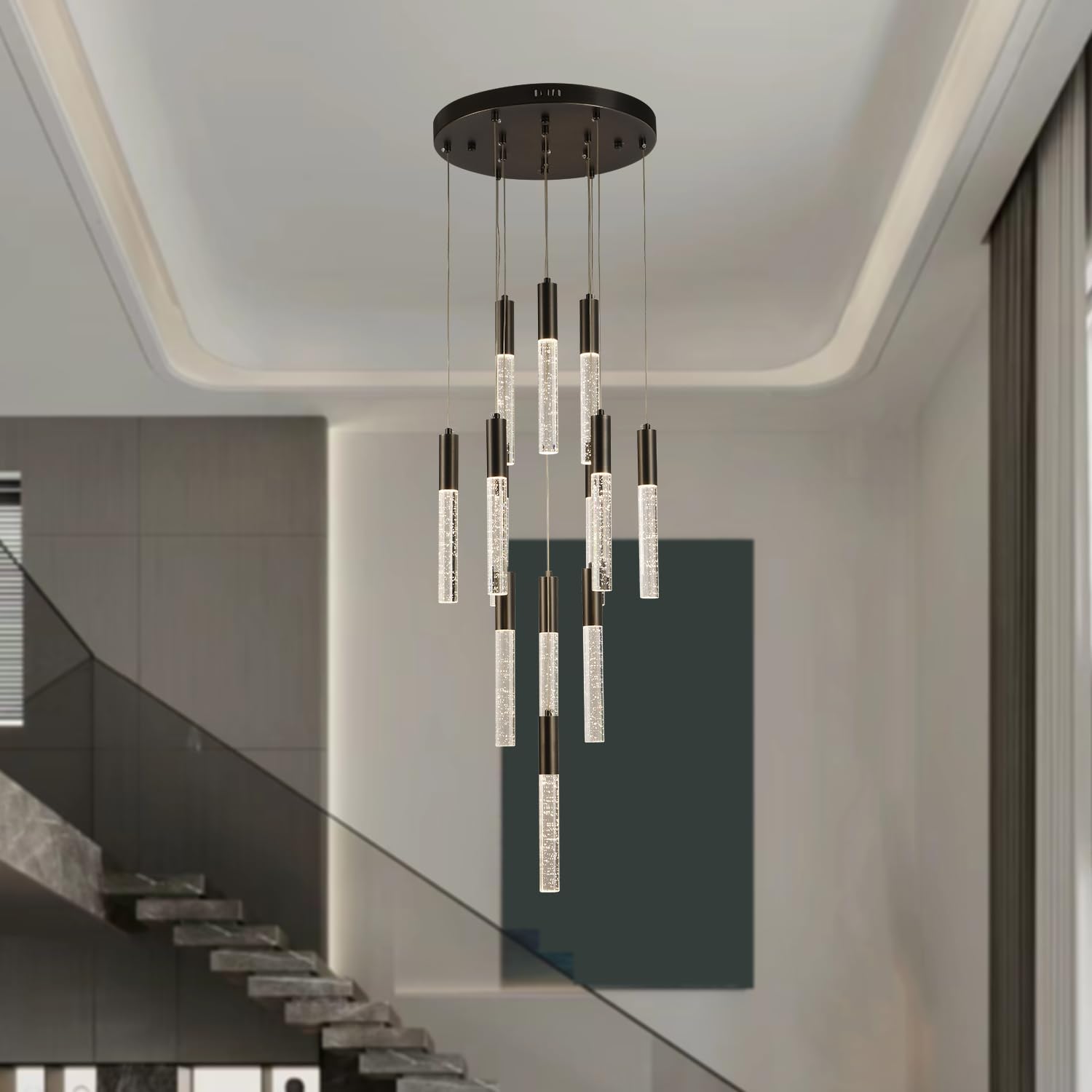 Round Black Chandelier, Modern Raindrop Hanging Lights (13 Lights) - $175