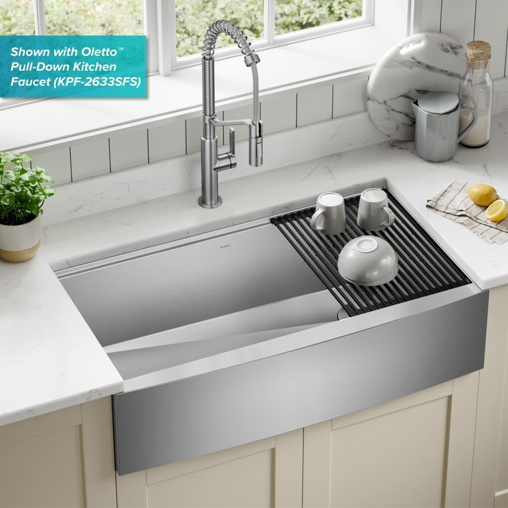 KRAUS Kore 36-Inch Modern 16 Gauge Single Bowl Stainless Steel Kitchen Sink - $280