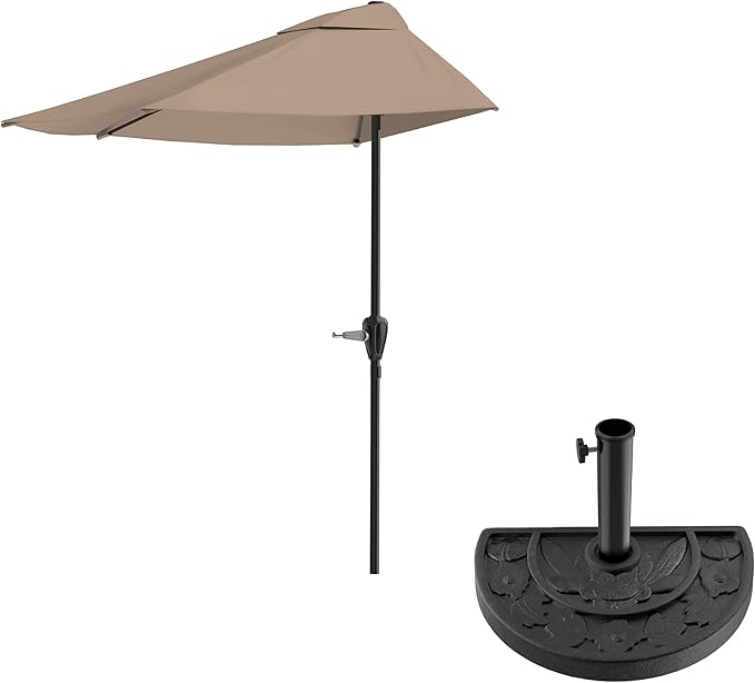 Pure Garden Half Patio Umbrella - 9 ft Patio Umbrella with Easy Crank (Tan) - $30