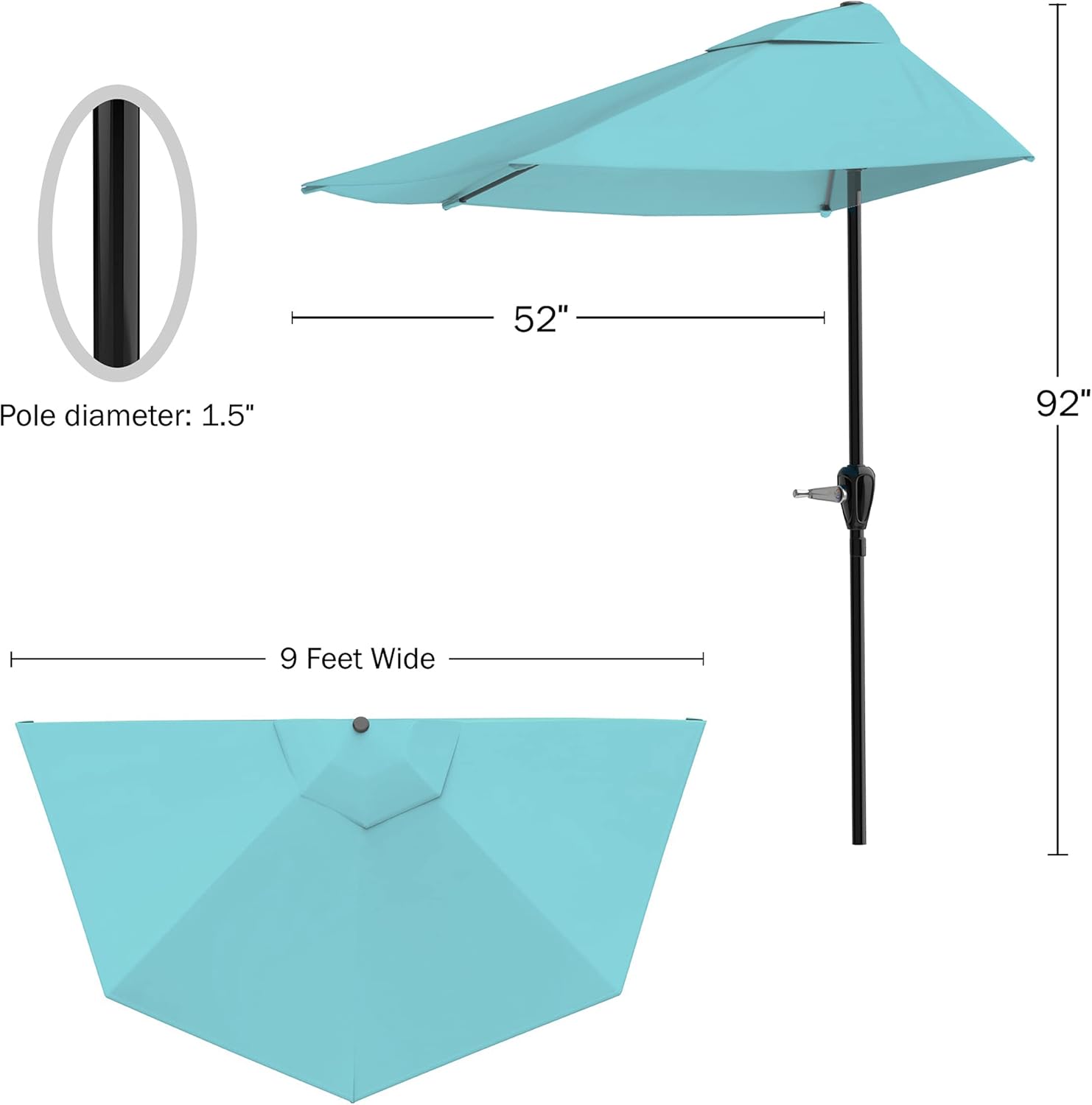 Half Umbrella Outdoor Patio Shade - 9 ft Patio Umbrella with Easy Crank (Blue) - $25