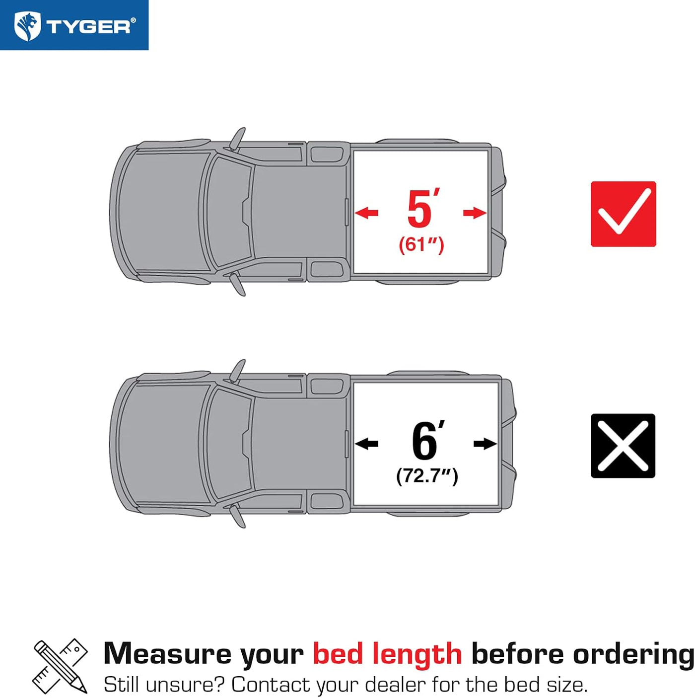 Tyger Auto T1 Soft Roll-up Truck Bed Tonneau Cover | 5' (61") Bed - $125