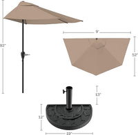 Pure Garden Half Patio Umbrella - 9 ft Patio Umbrella with Easy Crank (Tan) - $30