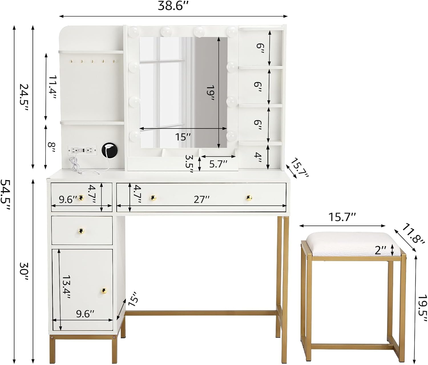 Vanity Desk with Mirror, Makeup Vanity Table with Chair & Charging Station - $120