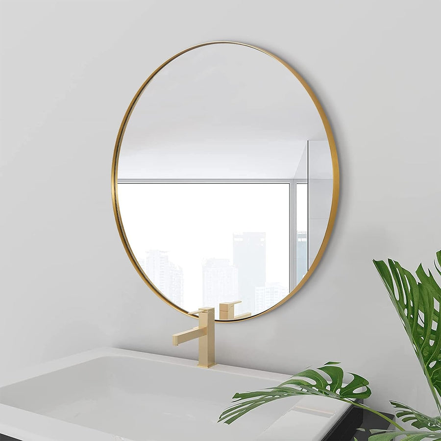ANDY STAR Round Gold Mirror, 30'' Brass Mirror with Brushed Gold Frame - $115