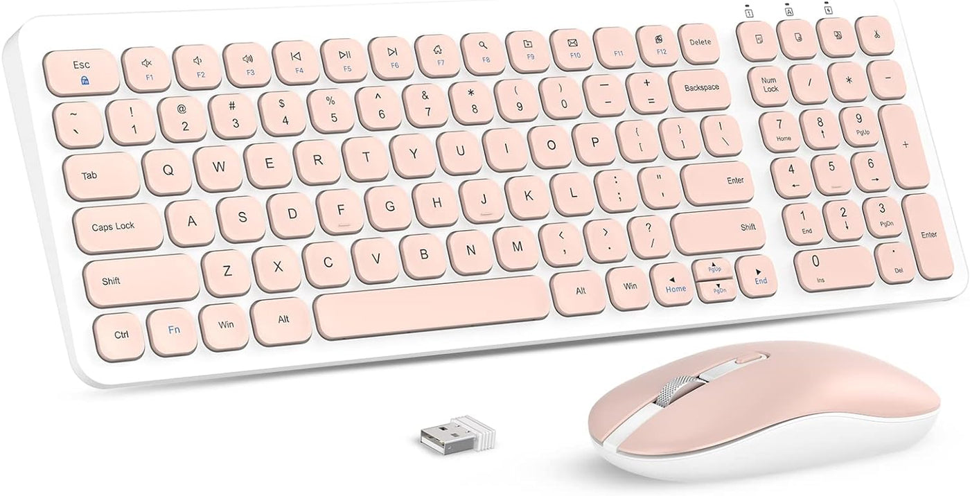 Wireless Keyboard Mouse Combo, Compact Full Size Wireless Keyboard