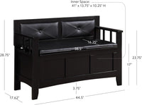 Linon Carlton Padded Bench, 44.5"W x 17"D x 30"H, Black - $100