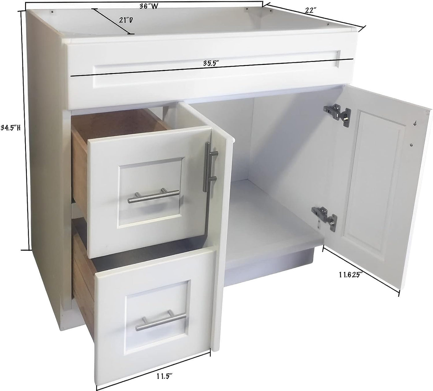White Shaker Bathroom Vanity Sink Base with Drawers 36" Ready-to-Assemble Cabinet - $195