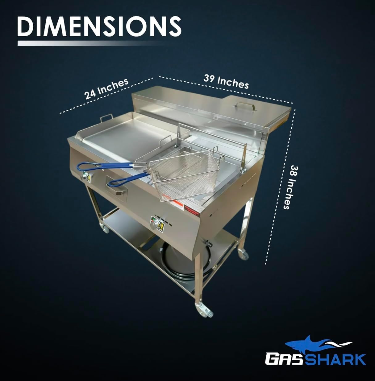 Gas Shark Deep Fryer and Griddle Cart | 20" Griddle | 30 lb 3.5 Gallon (Slight dents) - $300