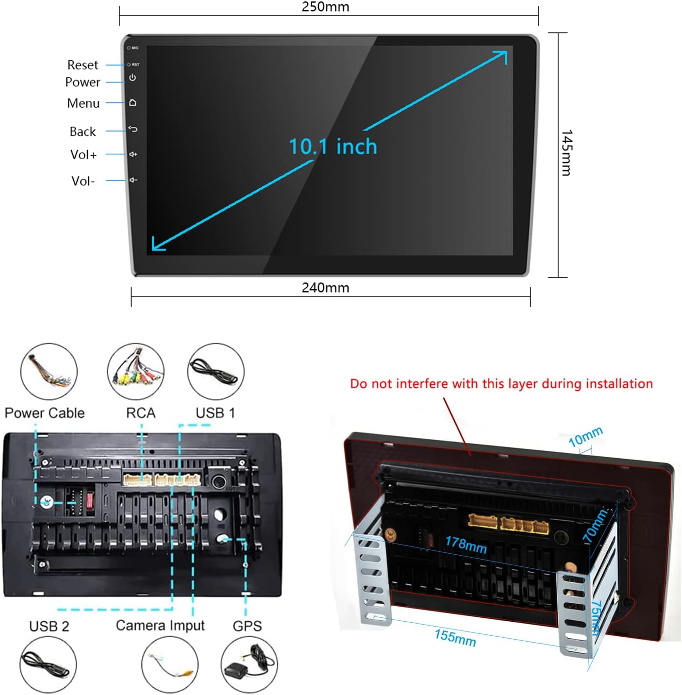 1G+32G Hikity Android Car Stereo 10.1 Inch Double Din Touch Screen Car Radio - $55