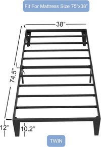 FIRSTHOMES Twin Bed Frame, Metal Platform, 12 inch, Black- $30