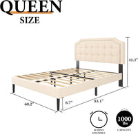 Queen Size Platform Bed Frame with Headboard, No Noise, Beige Velvet - $70