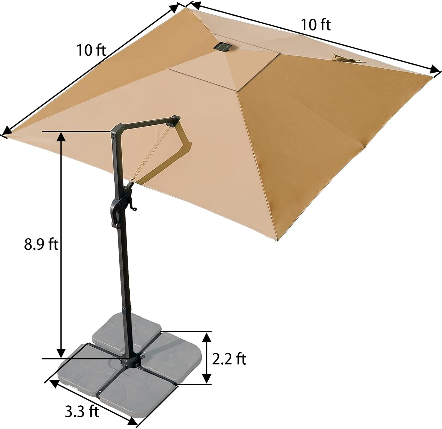 Sunnyglade 10x10ft Solar Powered LED Cantilever Patio Umbrella Square Deluxe - $200