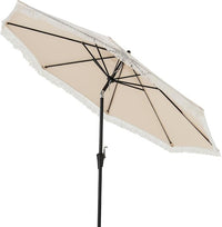 HAPPYGRILL 9 FT Patio Umbrella with Fringe, Outdoor Tassel Umbrella (Beige) - $45