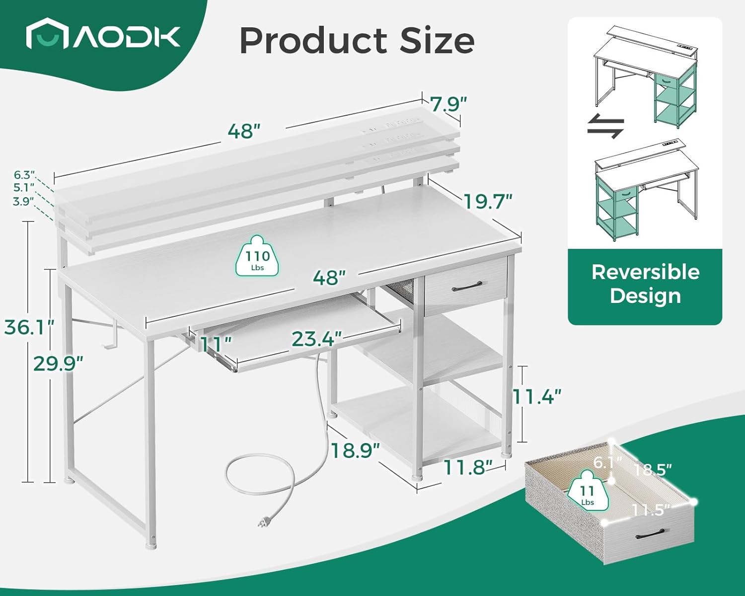 AODK Computer Desk with Keyboard Tray, 48 Inch Office Desk with Power Outlet - $120