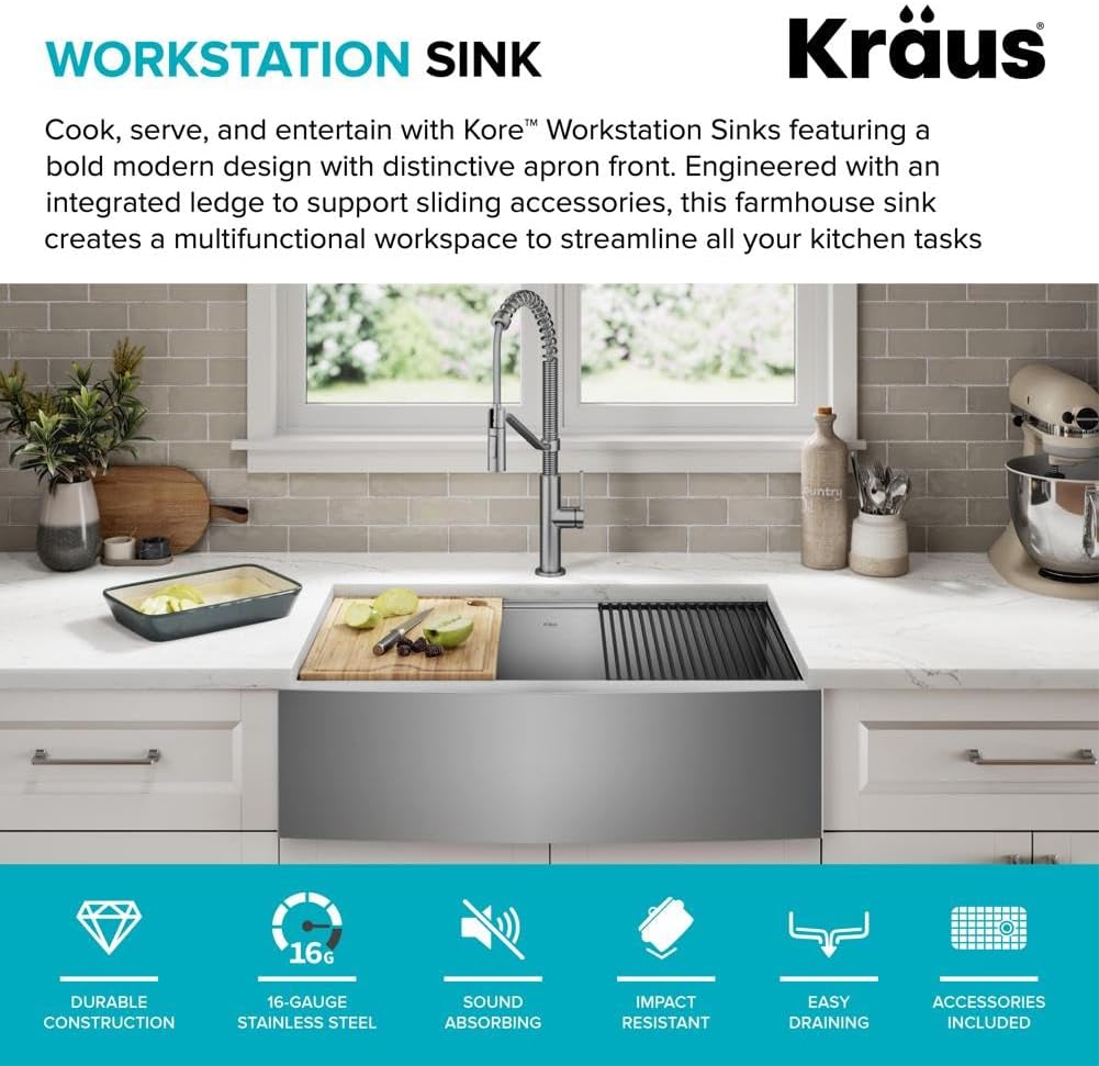 KRAUS Kore 36-Inch Modern 16 Gauge Single Bowl Stainless Steel Kitchen Sink - $280