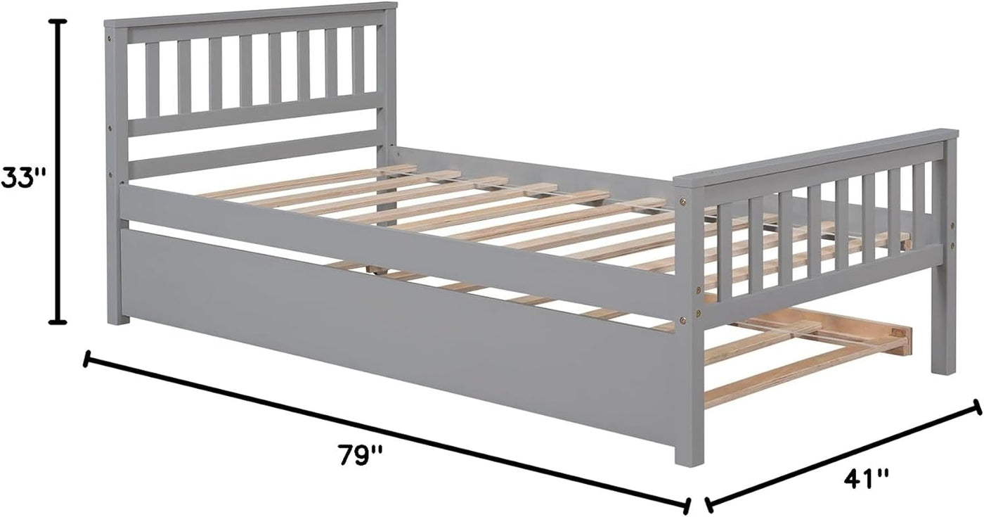 Twin Size Platform Bed with Trundle Headboard Space Saving 250lbs Load Capacity - $170