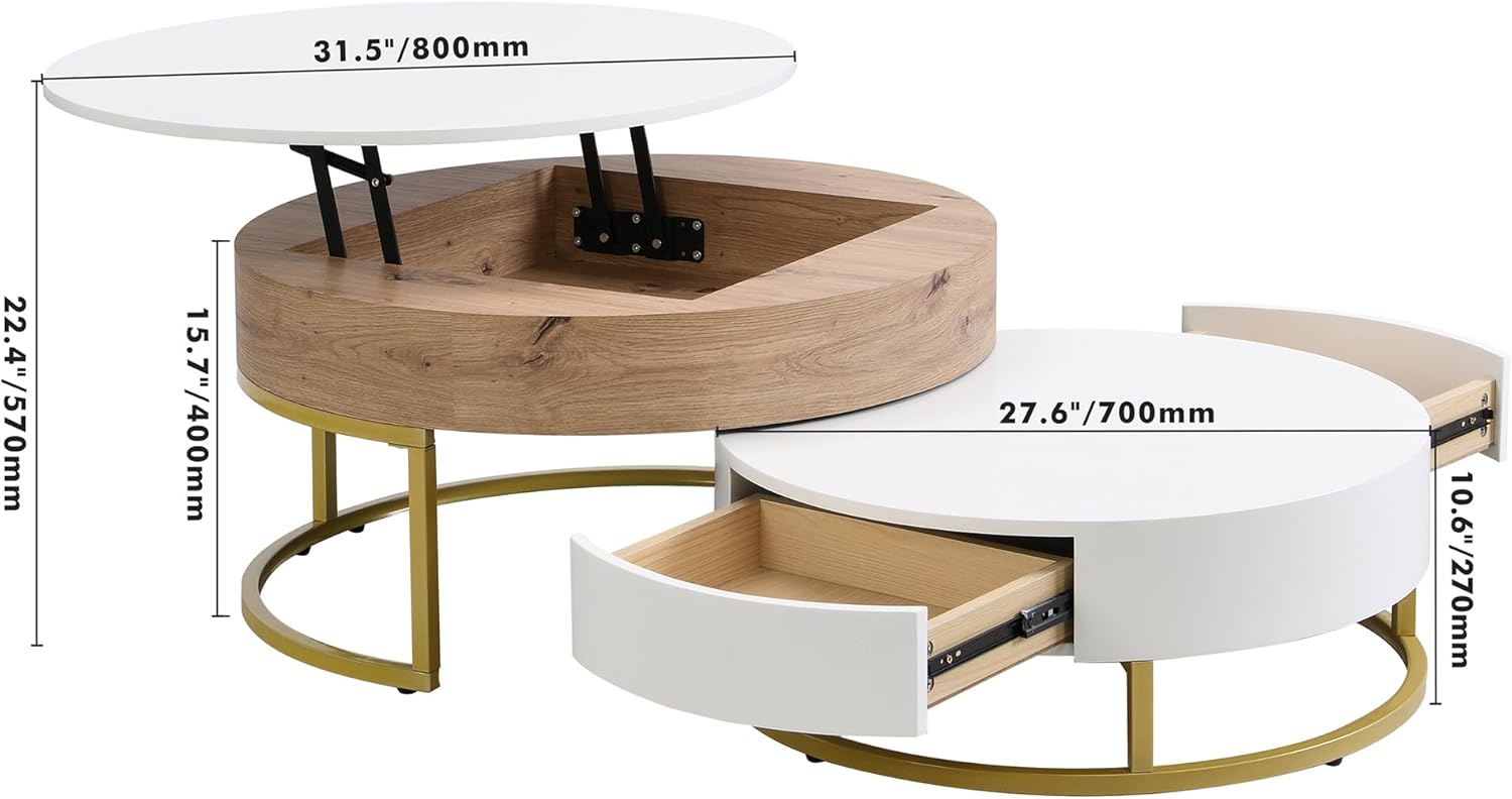 Modern Lift-Top Nesting Coffee Table with Drawers Hidden Compartment - $200