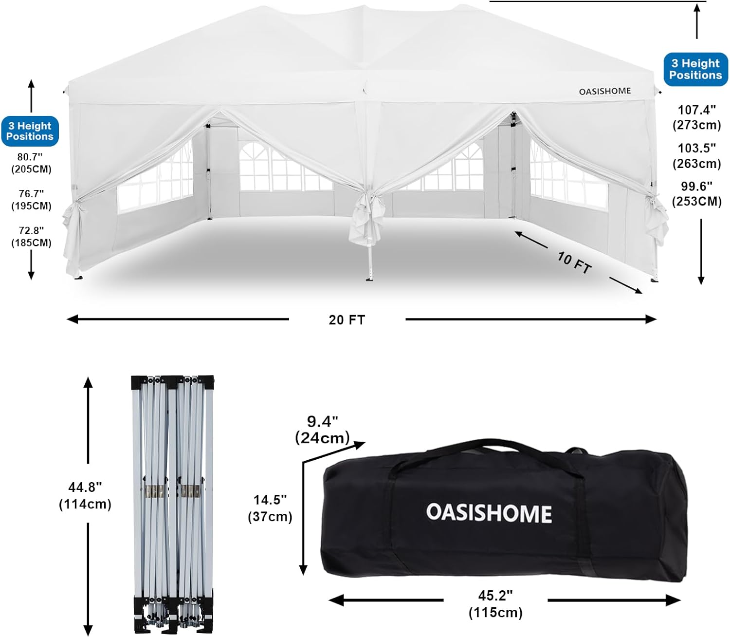 OASISHOME Pop-up Gazebo Instant Portable Canopy Tent 10'x20' - $130