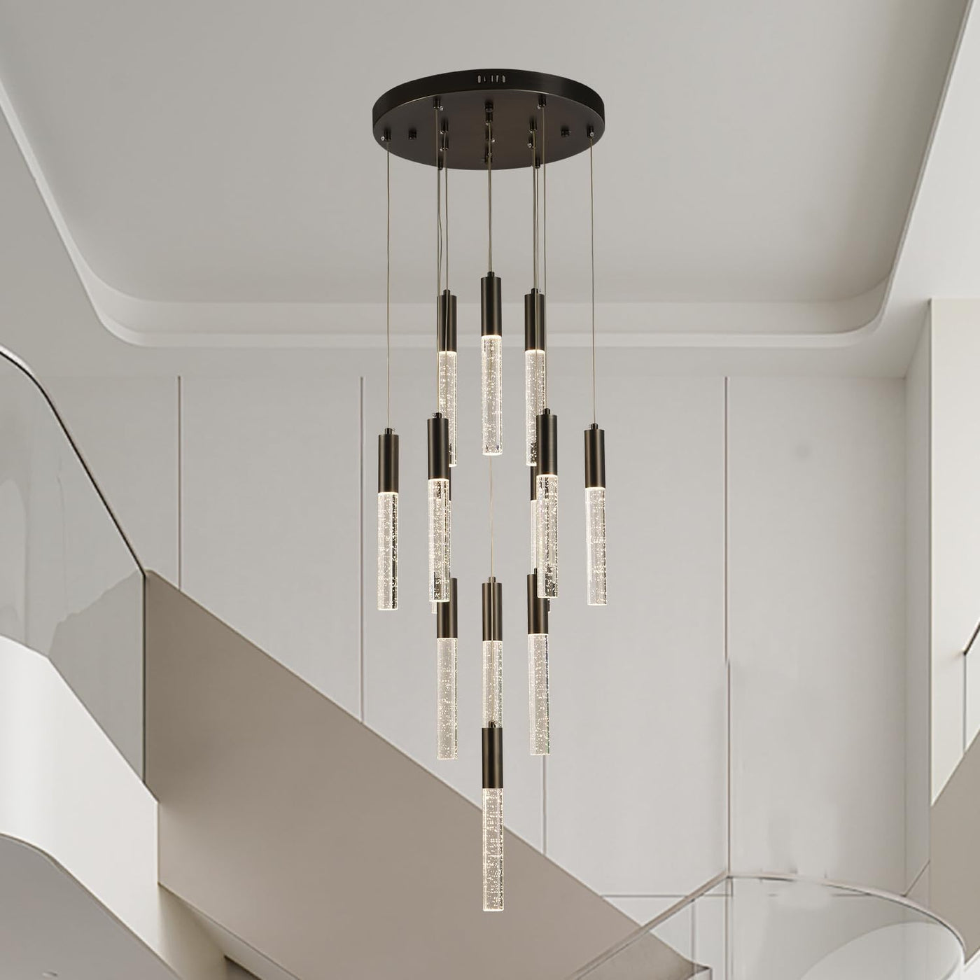 Round Black Chandelier, Modern Raindrop Hanging Lights (13 Lights) - $175