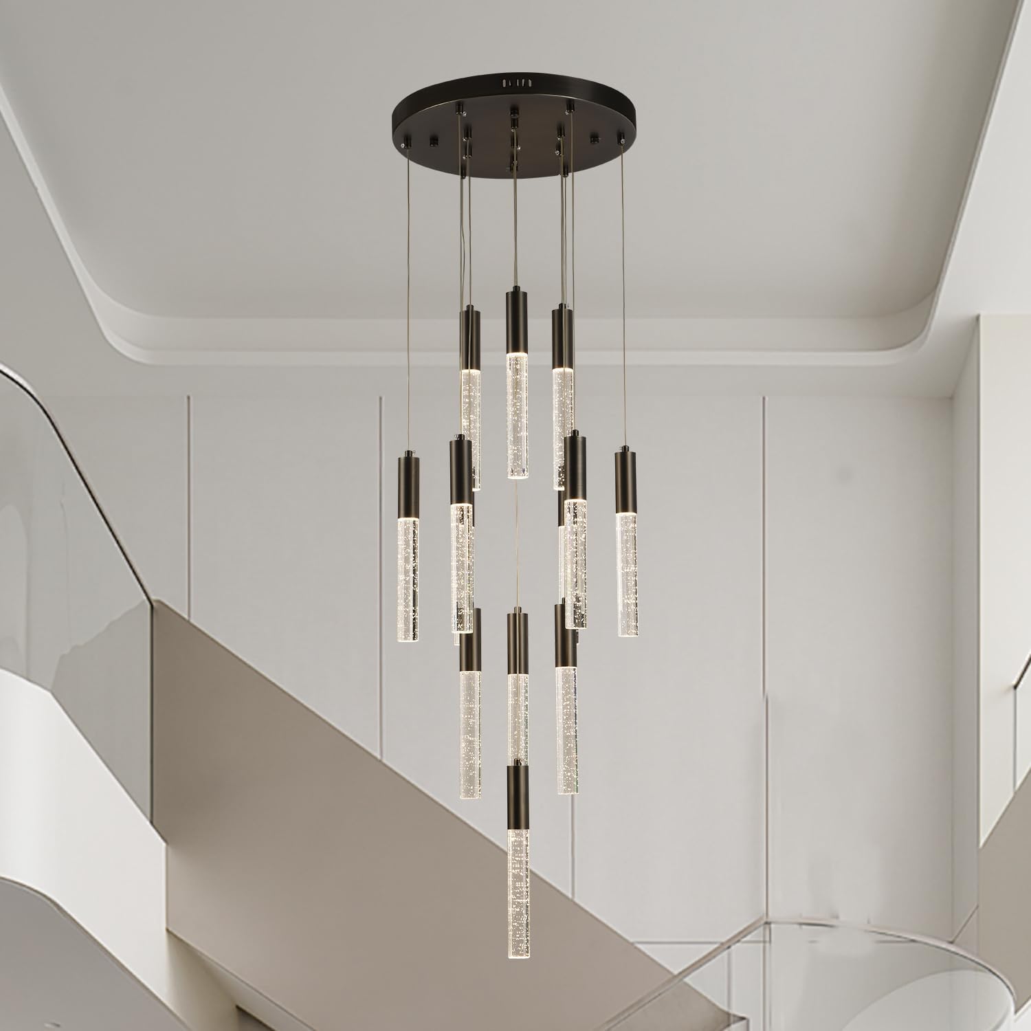 Round Black Chandelier, Modern Raindrop Hanging Lights (13 Lights) - $175