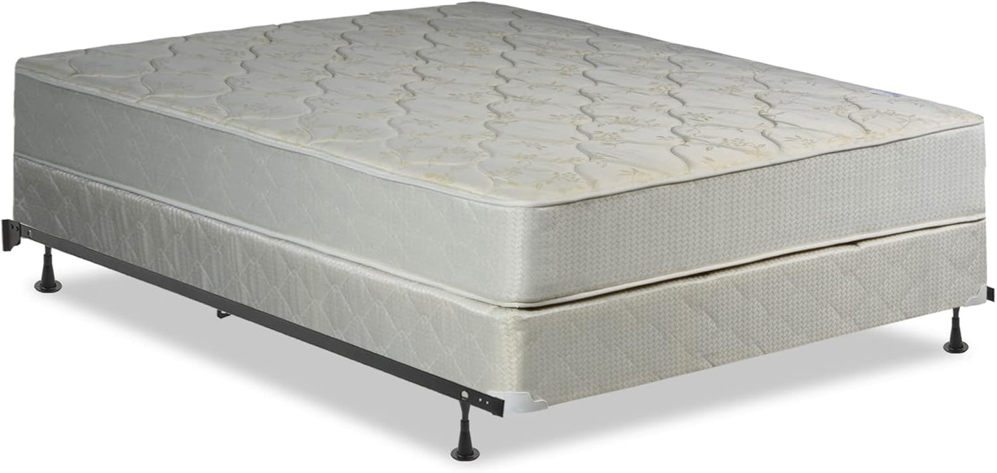 9-Inch Innerspring Mattress & 8" Wood Box Spring Set with Frame, Full, Beige - $235