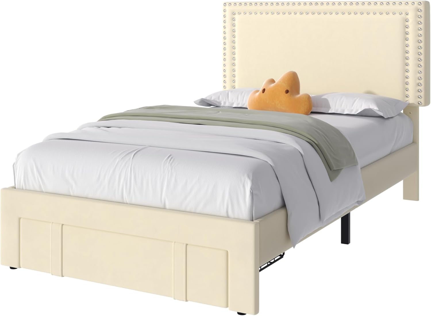 VECELO Twin Platform Bed Frame with Storage Drawer, Adjustable Headboard - $80