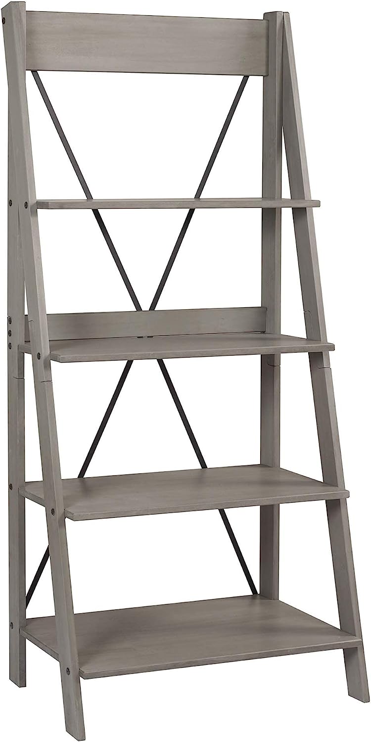Walker Edison X Back Modern Farmhouse Wood Bookcase, 4 Shelves, Grey - $90