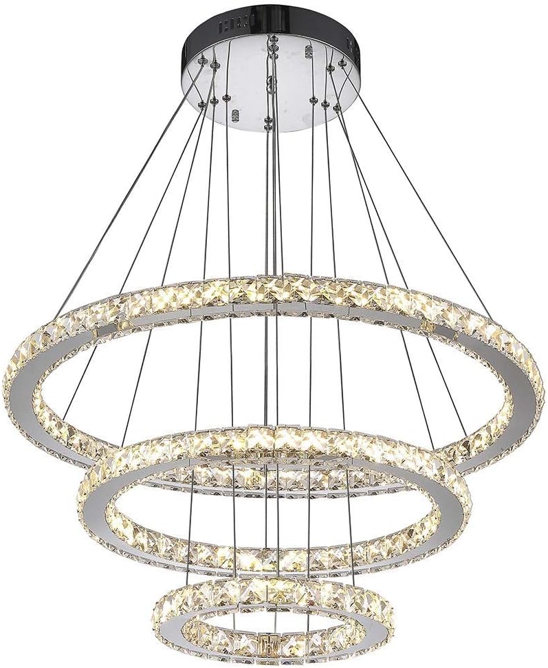 Aiwen Modern Crystal Chandelier Lighting 3 Rings LED Pendant Light - $170
