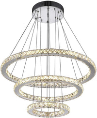 Aiwen Modern Crystal Chandelier Lighting 3 Rings LED Pendant Light - $170