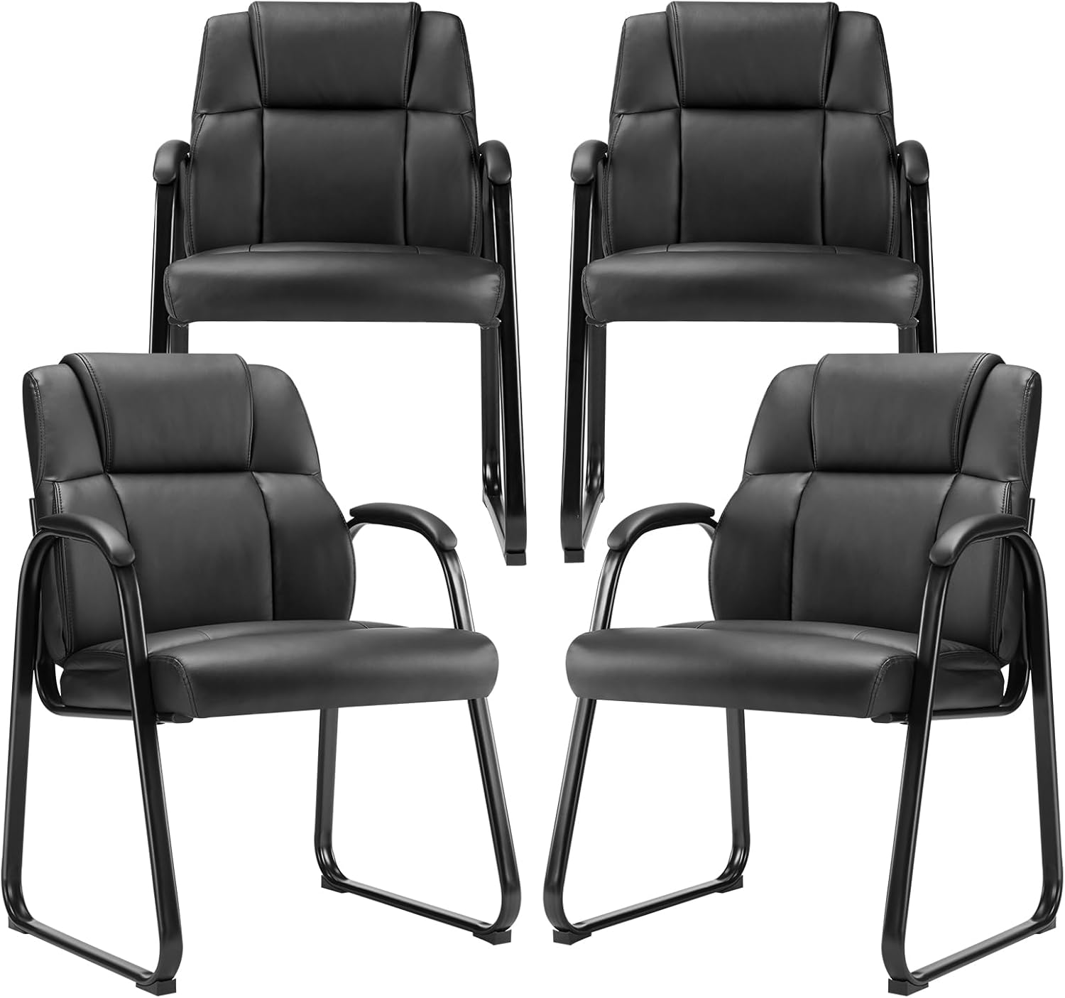 Sweetcrispy Waiting Room Chairs Set of 4, Leather Office Guest Chair No Wheels - $80