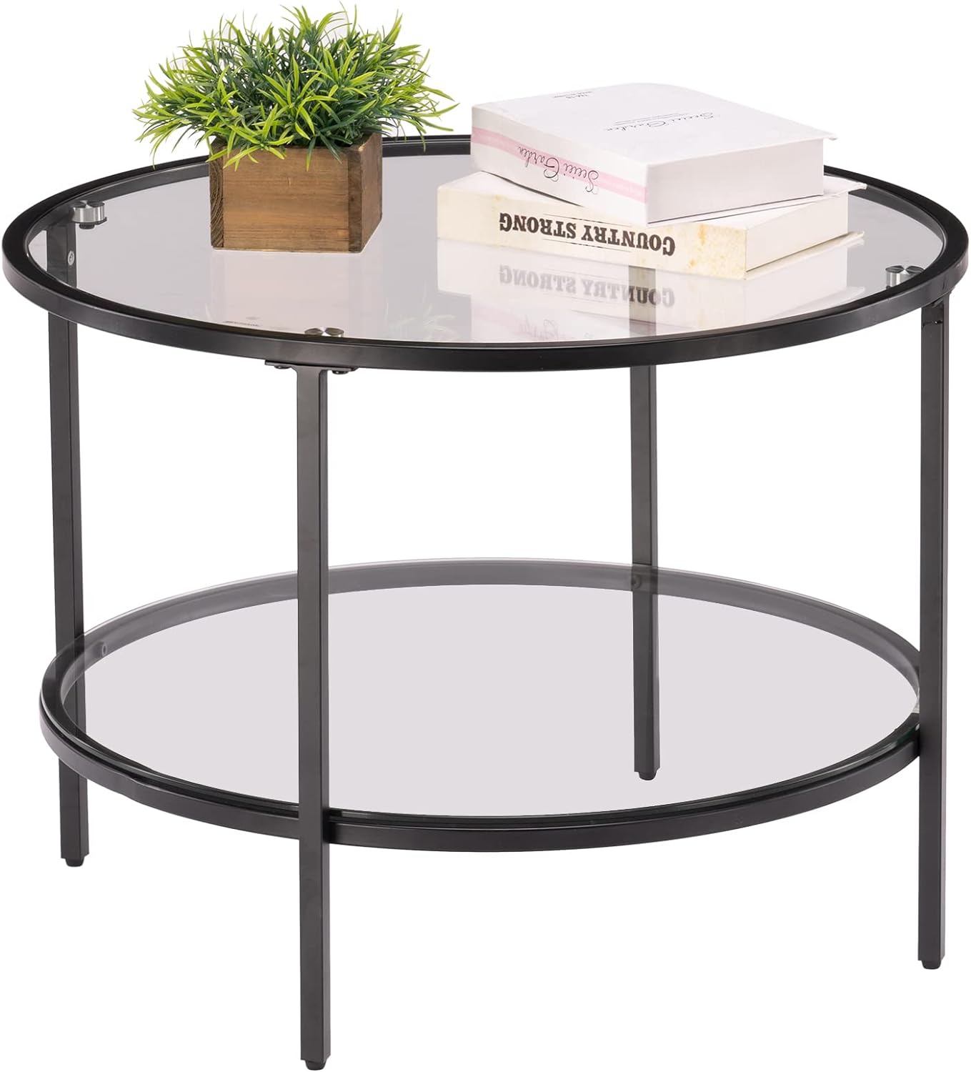 VINGLI 25.6" Round Black Coffee Tables for Living Room - $55