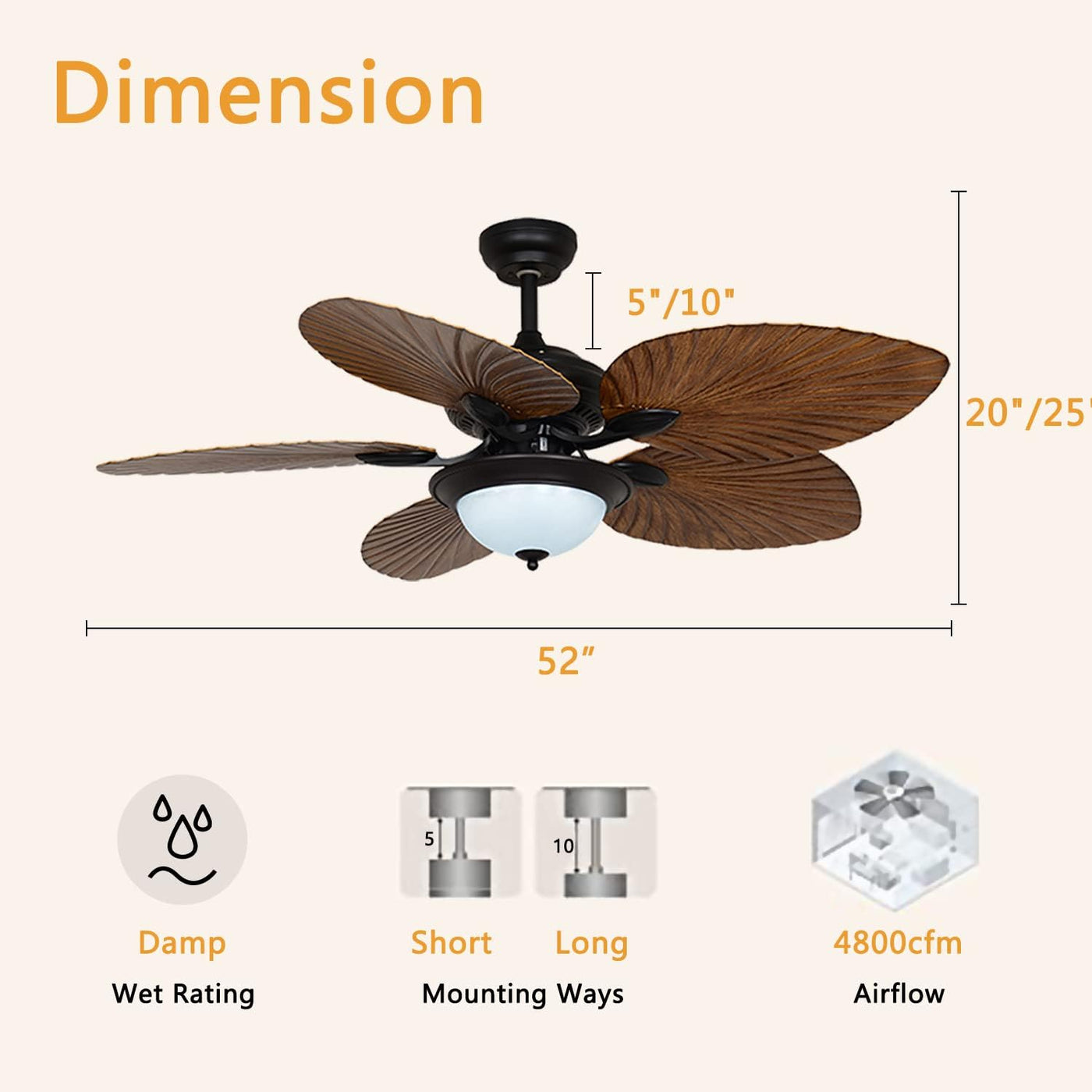 Whmetal cover Tropical Ceiling Fans with Lights - $125