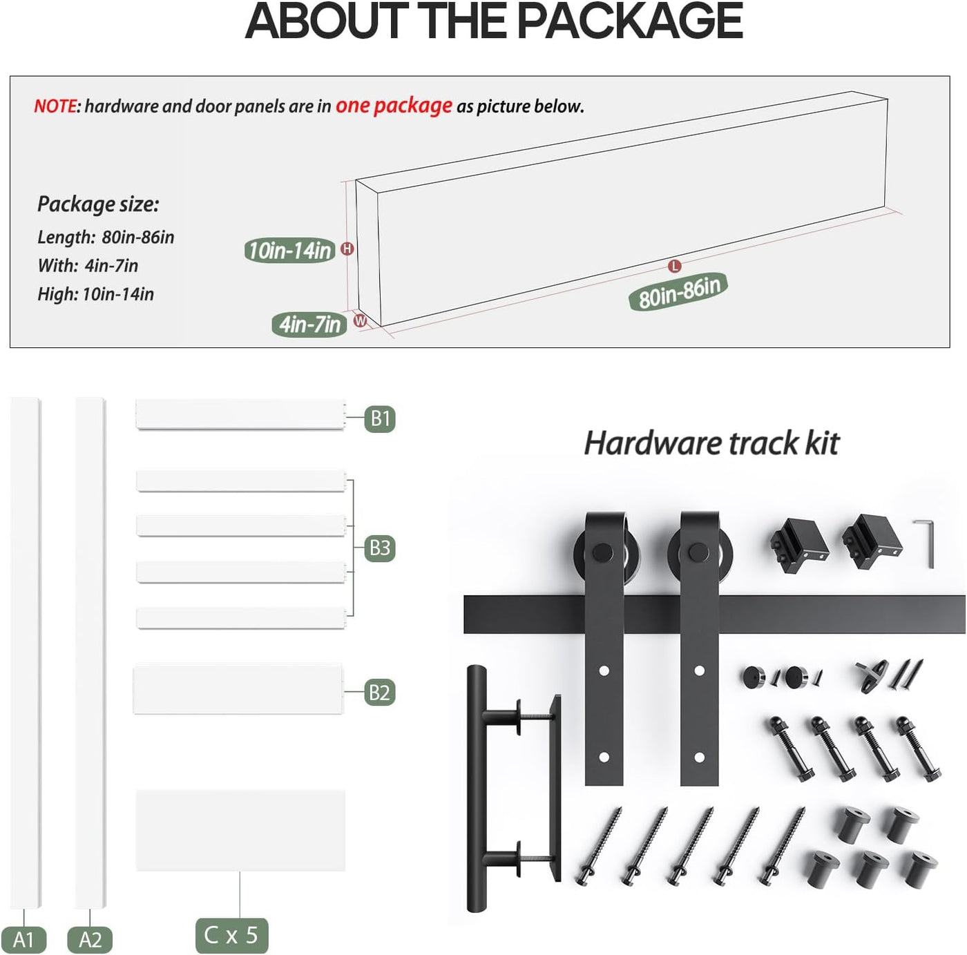 Fredbeck 30inx80in White Barn Door and 5.5FT Sliding Barn Door Hardware Kit - $150