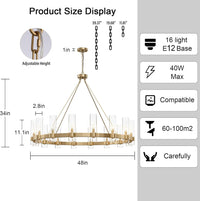 16-Lights Gold Chandelier,Wagon Wheel Chandelier with Glass Shade,48 Inch - $395