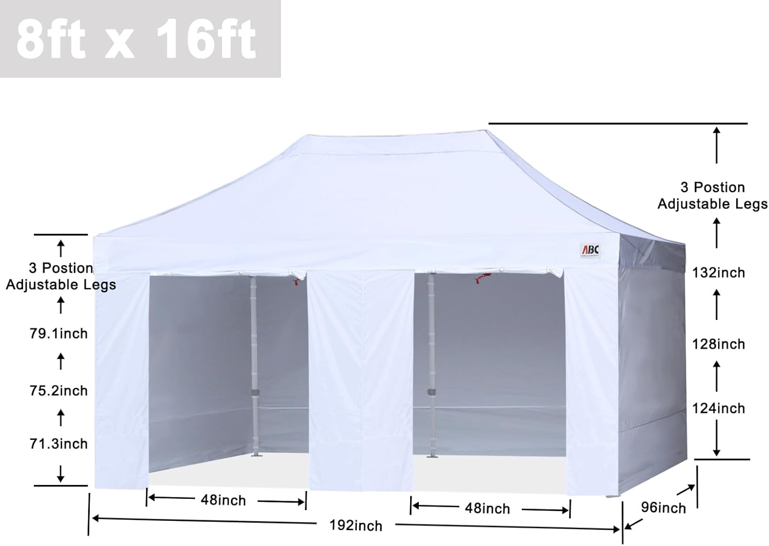 ABCCANOPY Easy Pop Up Canopy Tent with Sidewalls 8X16 Commercial -Series, White - $235