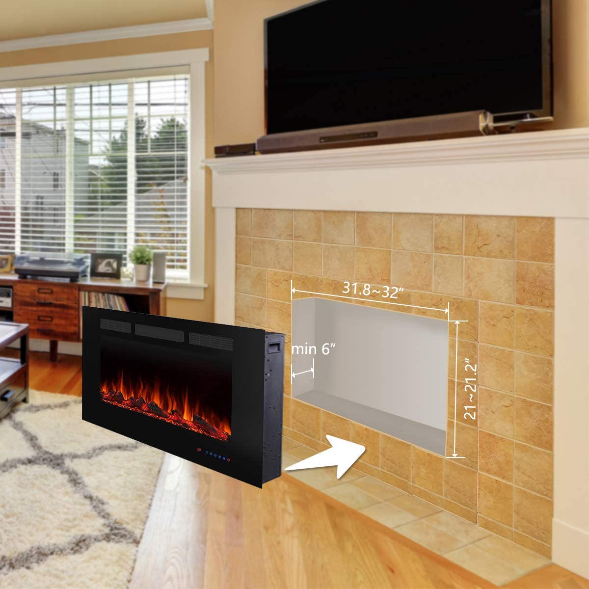 Valuxhome 36 Electric Fireplace, Touchscreen, 750/1500W, Black, 36" L21 H - $275