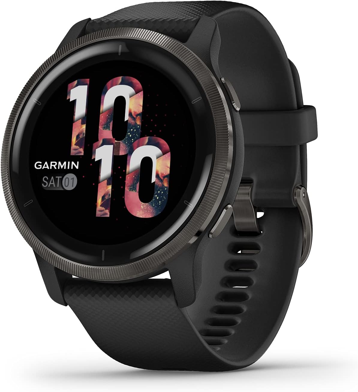 Garmin Venu 2, GPS Smartwatch Slate Bezel with Black Case and Silicone Band -$210