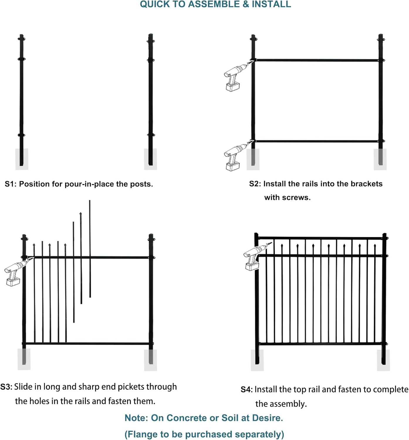 Metal Fence Panels, 6ft H x 6.5ft W Galvanized Steel Fence Panel, Decorative Fence - $105