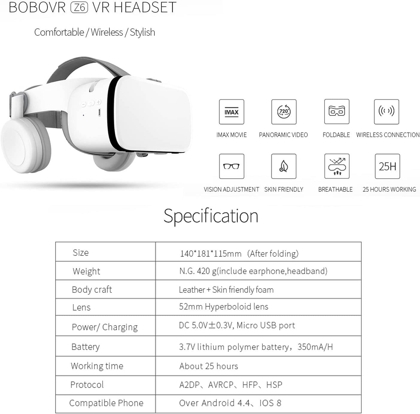 BOBOVR Z6 Virtual Reality Headset, 110°FOV Foldable Headphone - $60