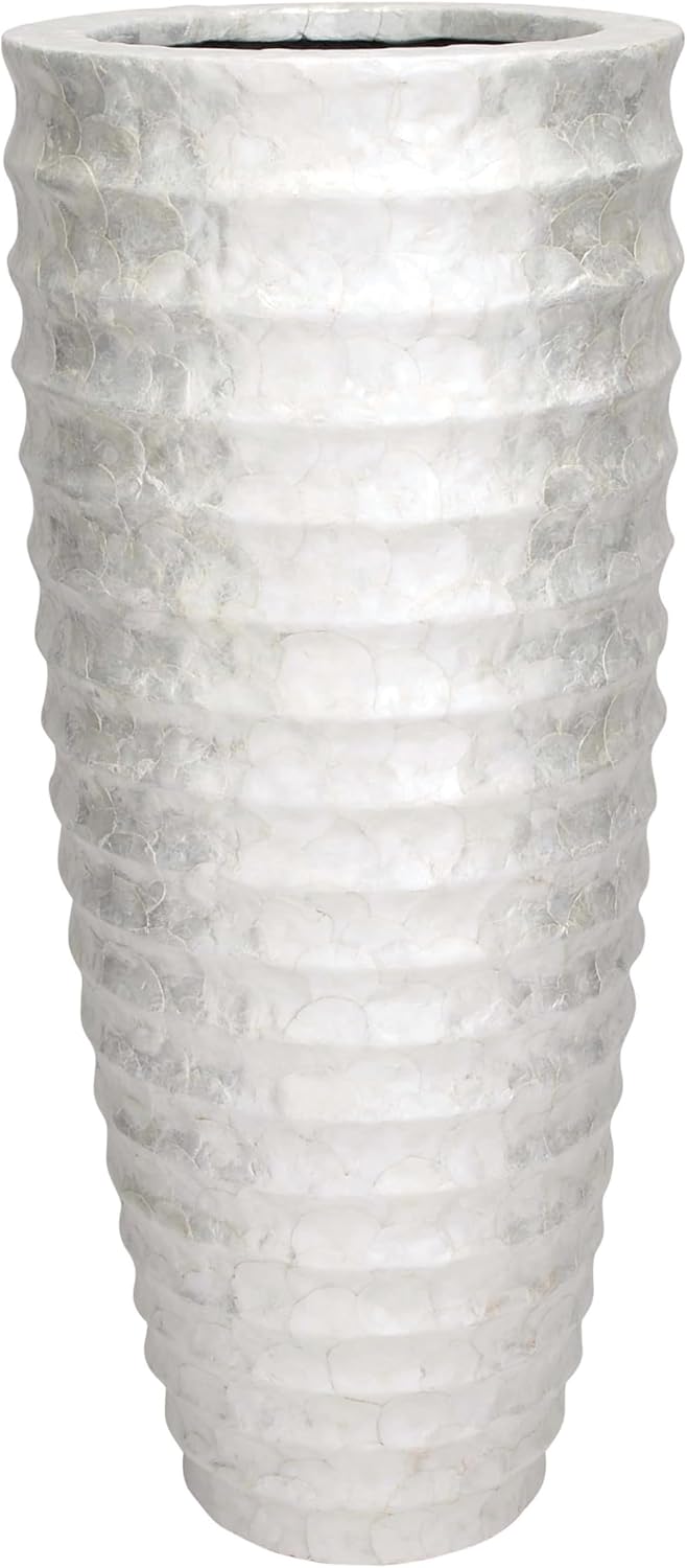 Deco 79 Capiz Shell Decorative Vase Tall Floor Centerpiece Vase with Ripple Design - $155