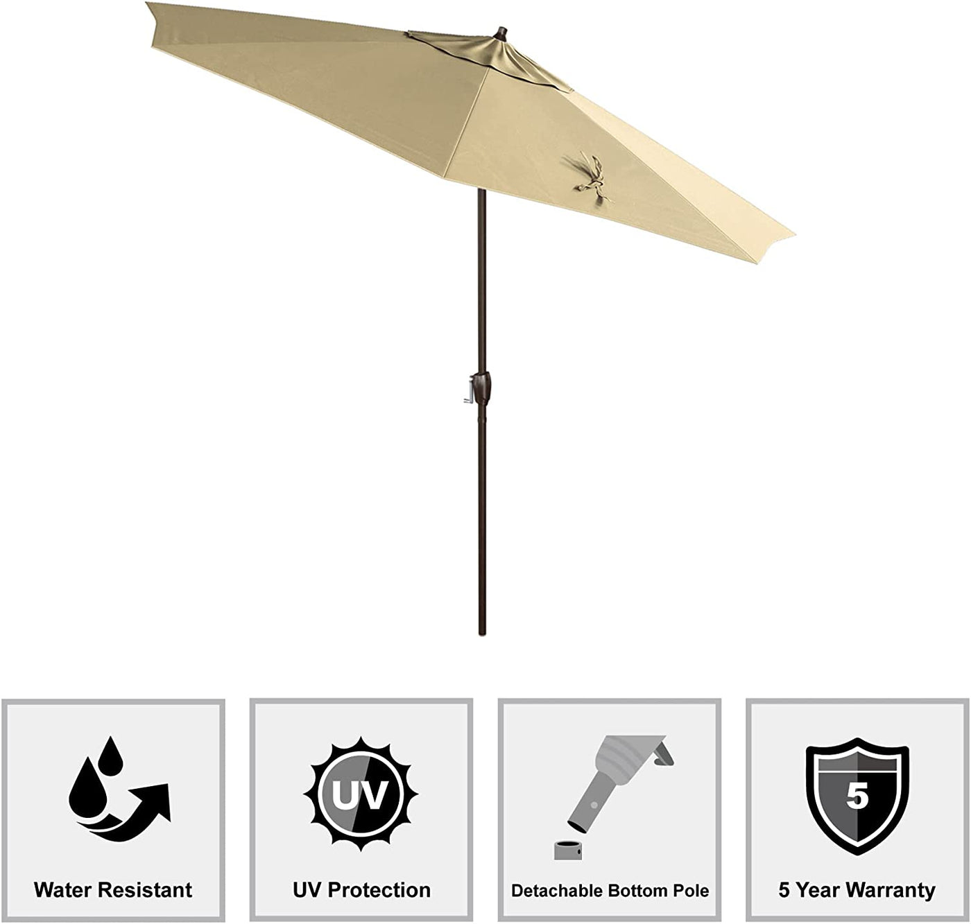 California Umbrella 9 ft. Champange Auto Tilt Crank Lift, Antique Beige Sunbrella - $120