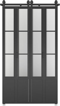 48 in. x 84 in. 3/4 Lites Frosted Glass Black Steel Frame Double Bi-Fold Barn Doors - $515