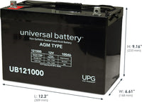 UPG Universal Power Group 12V 100Ah Solar Wind AGM SLA DEEP Cycle VRLA Battery - $110