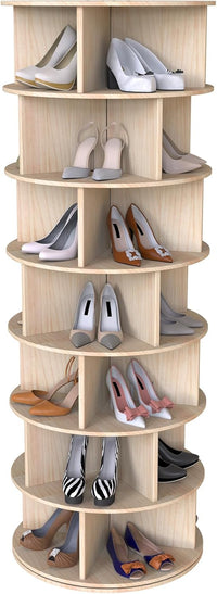 7 Tier Rotating Shoe Rack Tower, Solid Wood Spinning Shoe Display Lazy Susan - $135