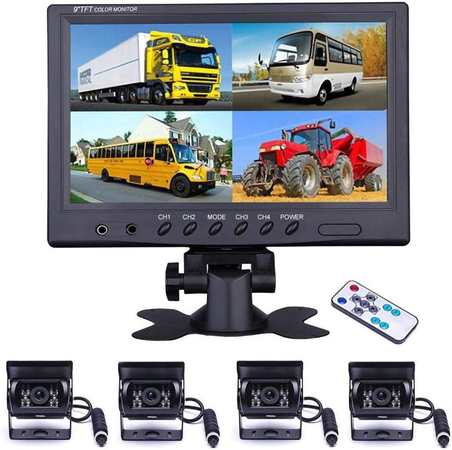 Camecho Vehicle Backup Camera 9 Inch 4 Split Monitor+ 4 Cameras - $100